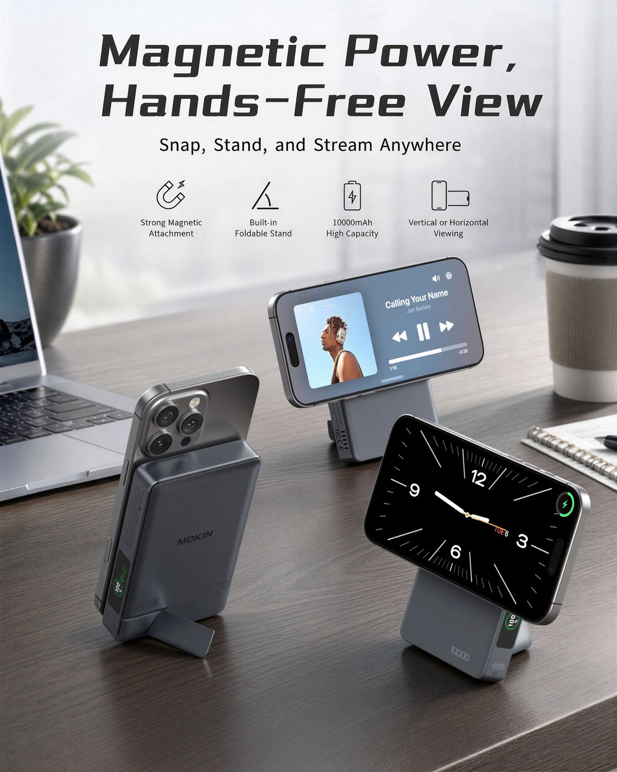 Mokin 35W 10000 mAh Qi2 Magsafe Power Bank with LED Digital Display & Cooling Fan