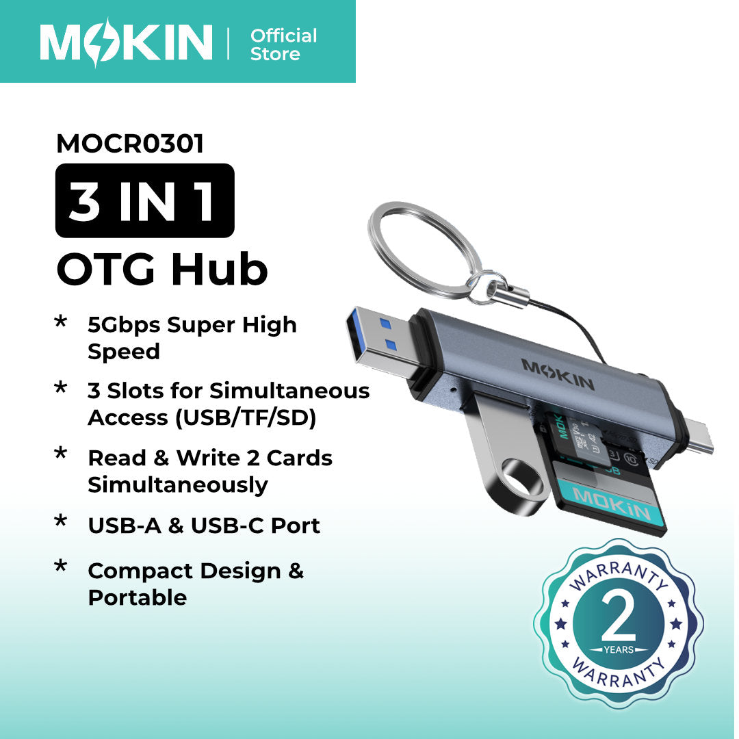 MOKiN 3-in-1 USB OTG Hub for Phone/Laptop, MOCR0301
