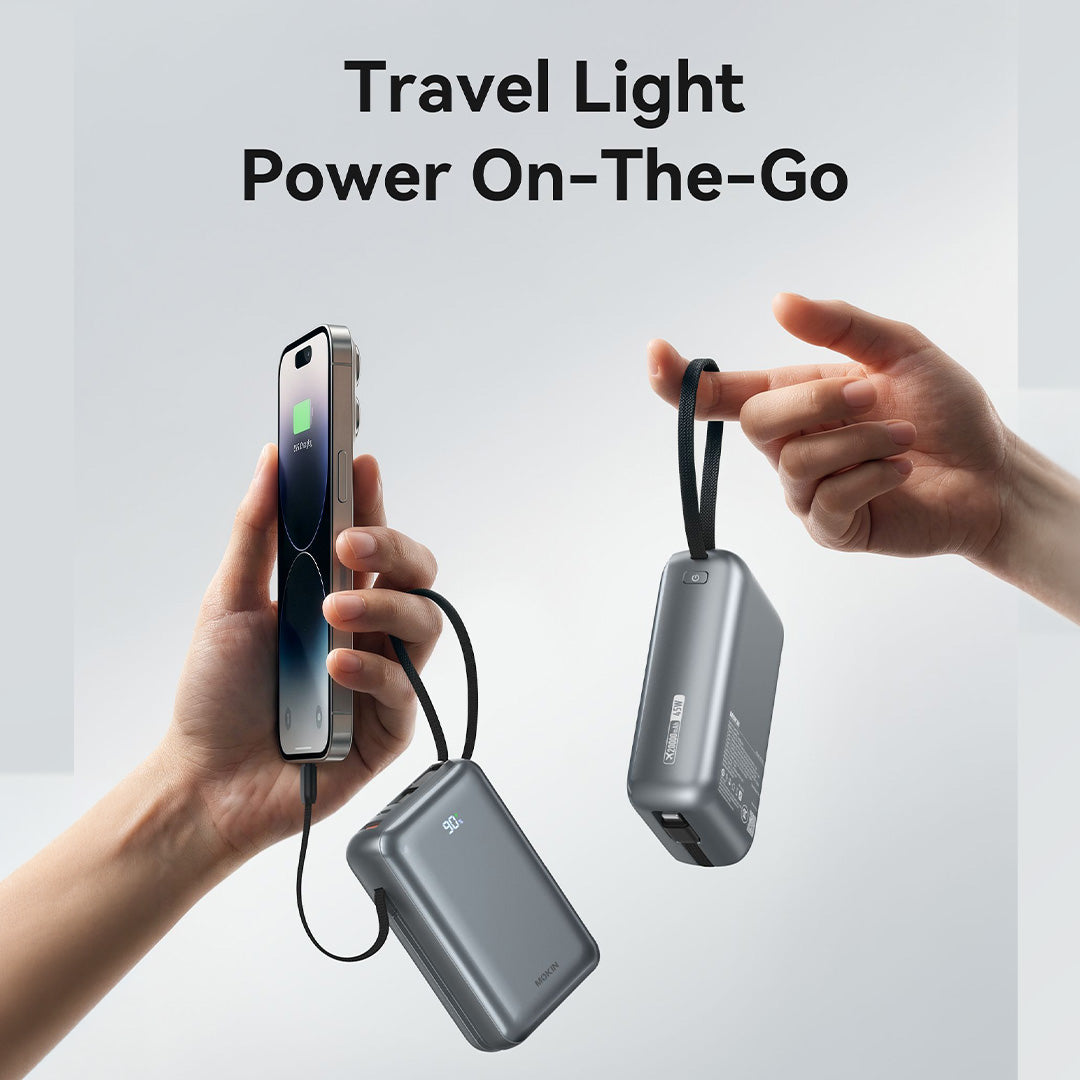 MOKiN 45W 20000mAh Fast Charge Power Bank with Bulit-in USB C & Lightning Cable