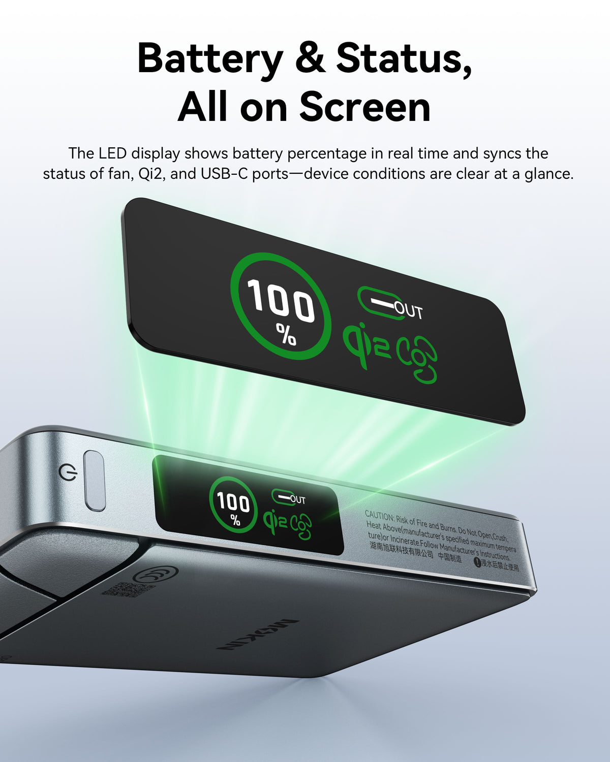 Mokin 35W 10000 mAh Qi2 Magsafe Power Bank with LED Digital Display & Cooling Fan