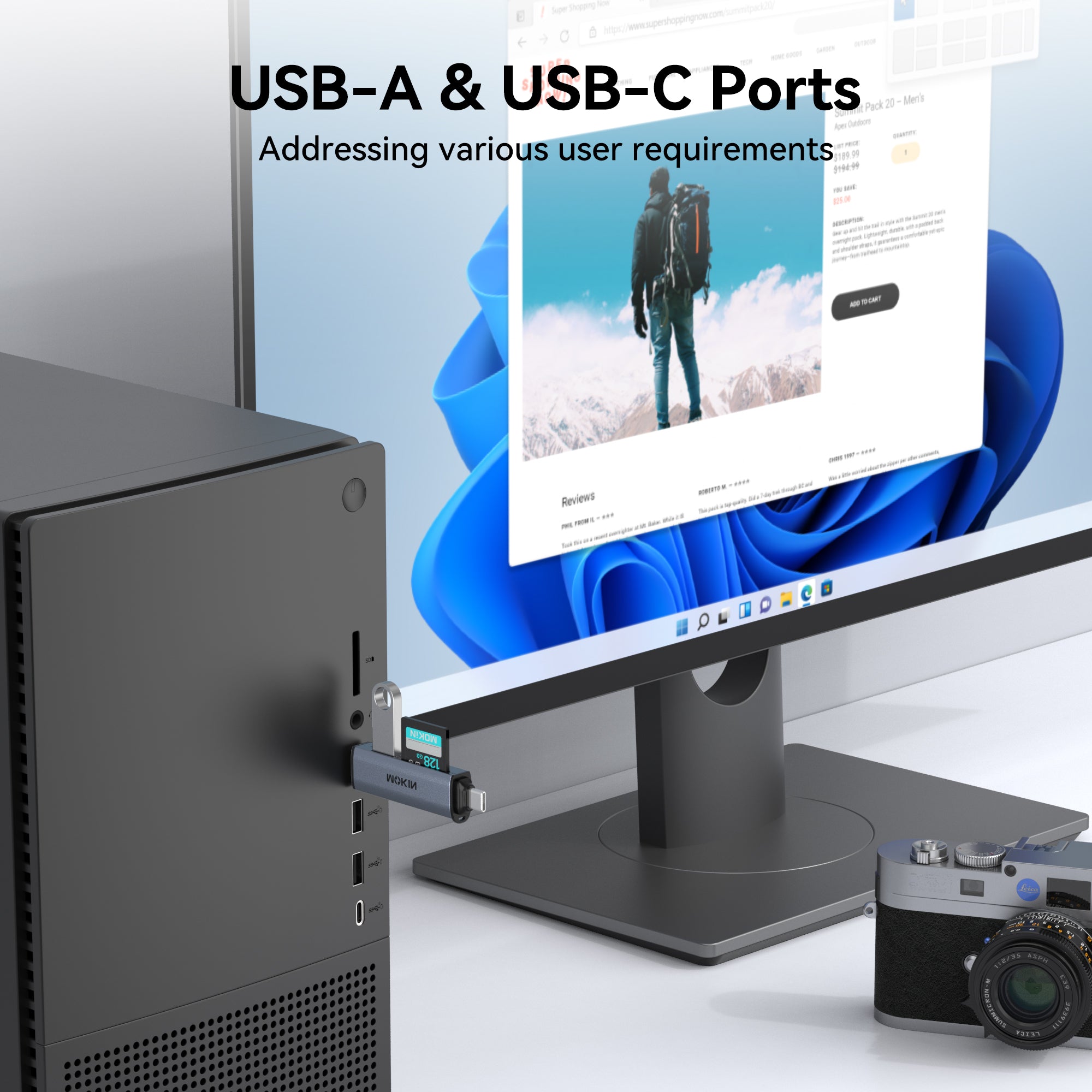 MOKiN 3-in-1 USB OTG Hub for Phone/Laptop, MOCR0301