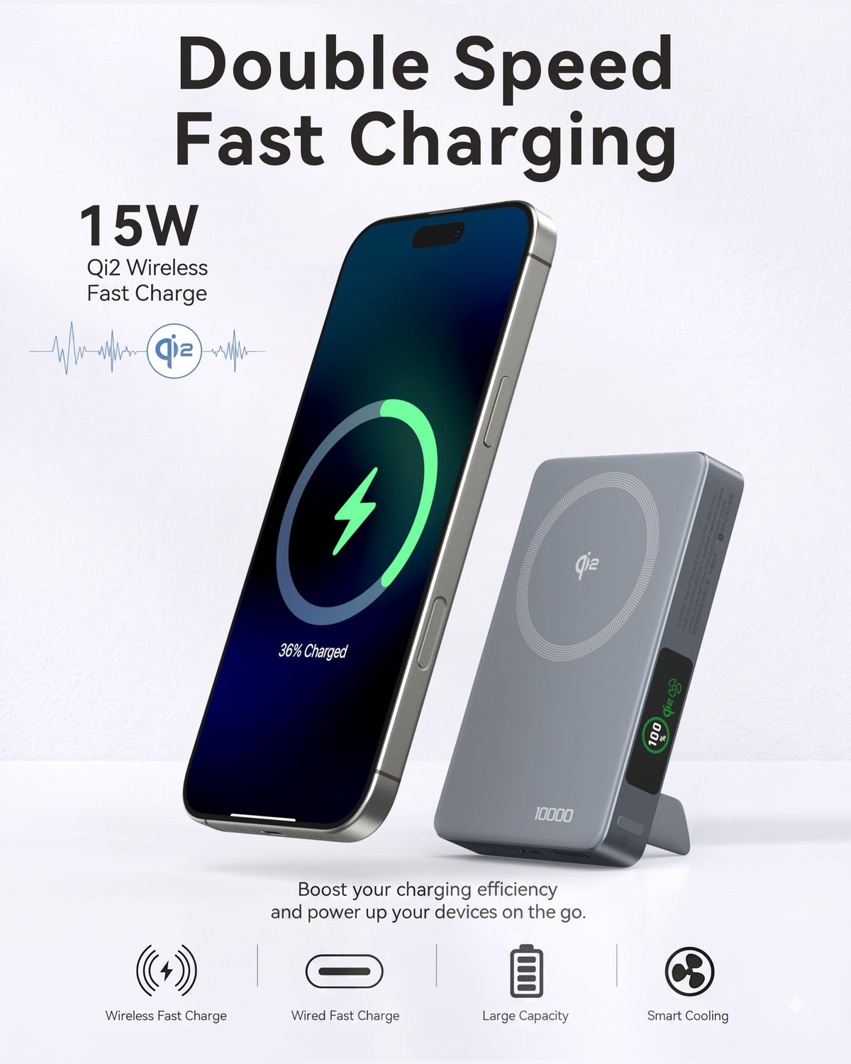 Mokin 35W 10000 mAh Qi2 Magsafe Power Bank with LED Digital Display & Cooling Fan