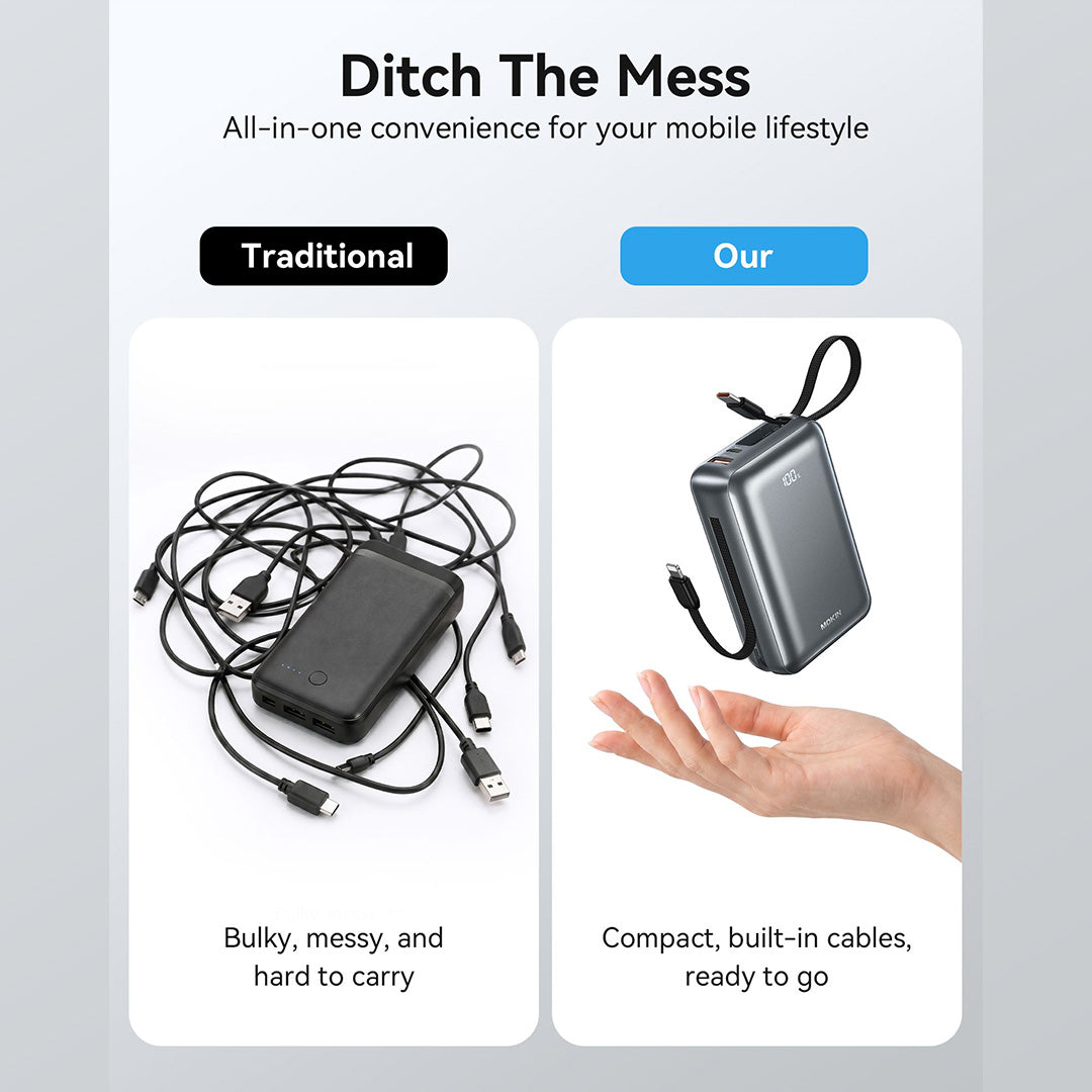 MOKiN 45W 20000mAh Fast Charge Power Bank with Bulit-in USB C & Lightning Cable