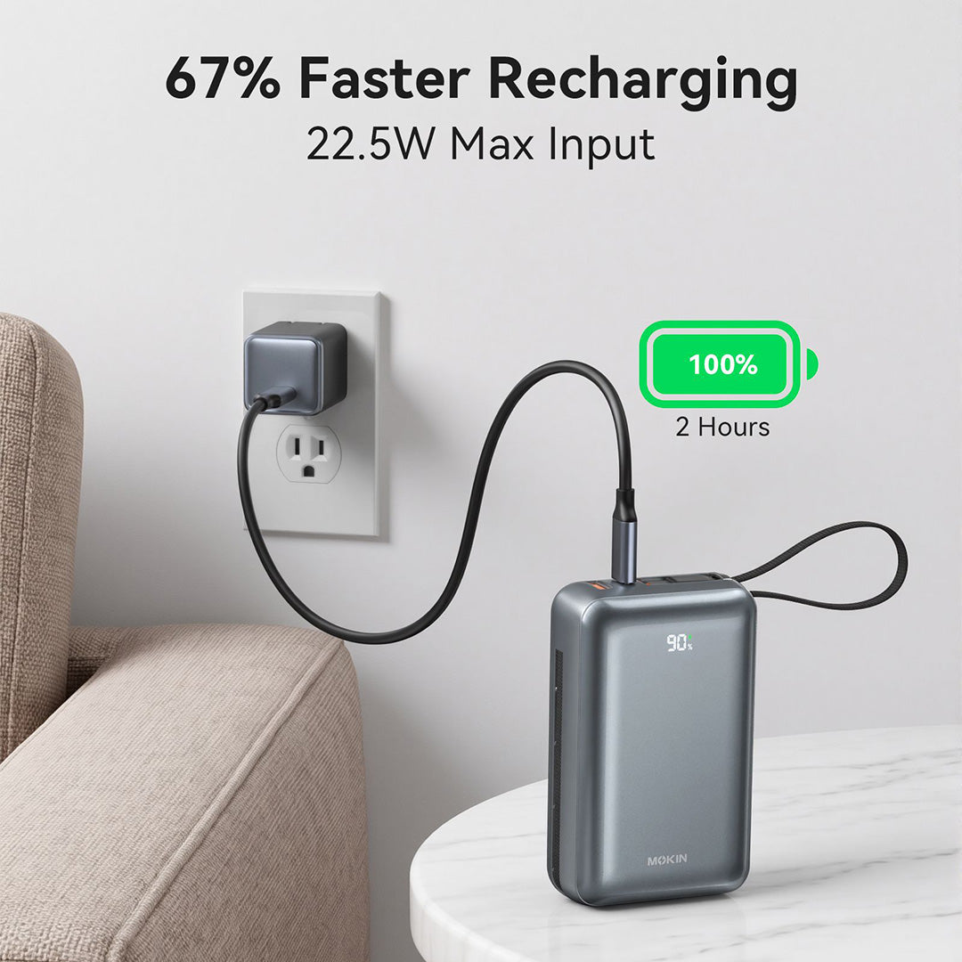 MOKiN 45W 20000mAh Fast Charge Power Bank with Bulit-in USB C & Lightning Cable