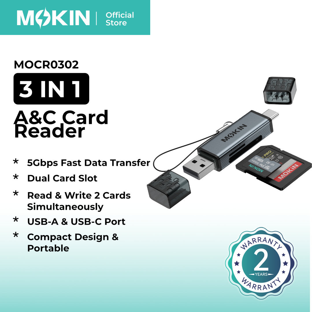 MOKiN 3-in-1 USB A and USB C Card Reader for Phone/Laptop, MOCR0302 — view 2