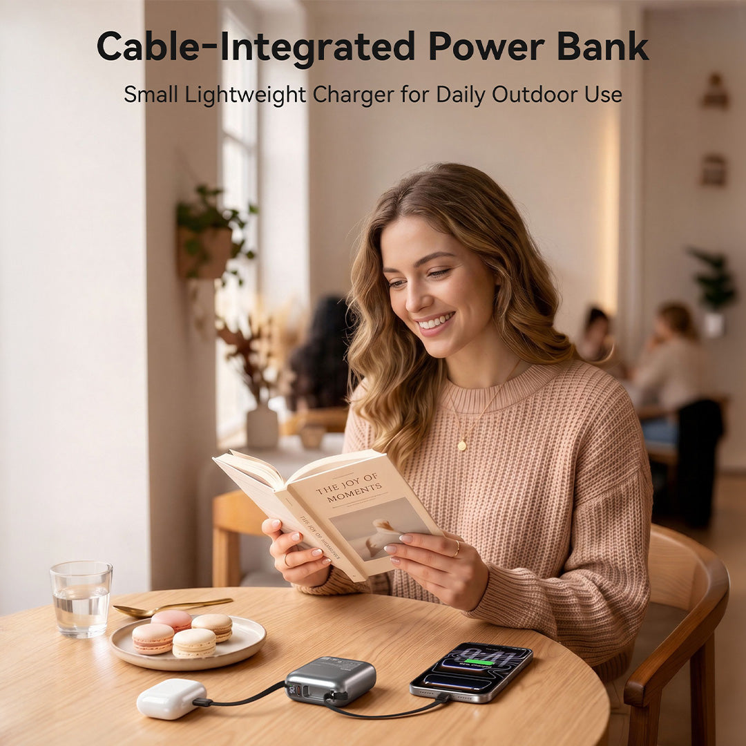 MOKiN 22.5W 10000mAh Fast Charge Power Bank with Bulit-in USB C & Lightning Cable