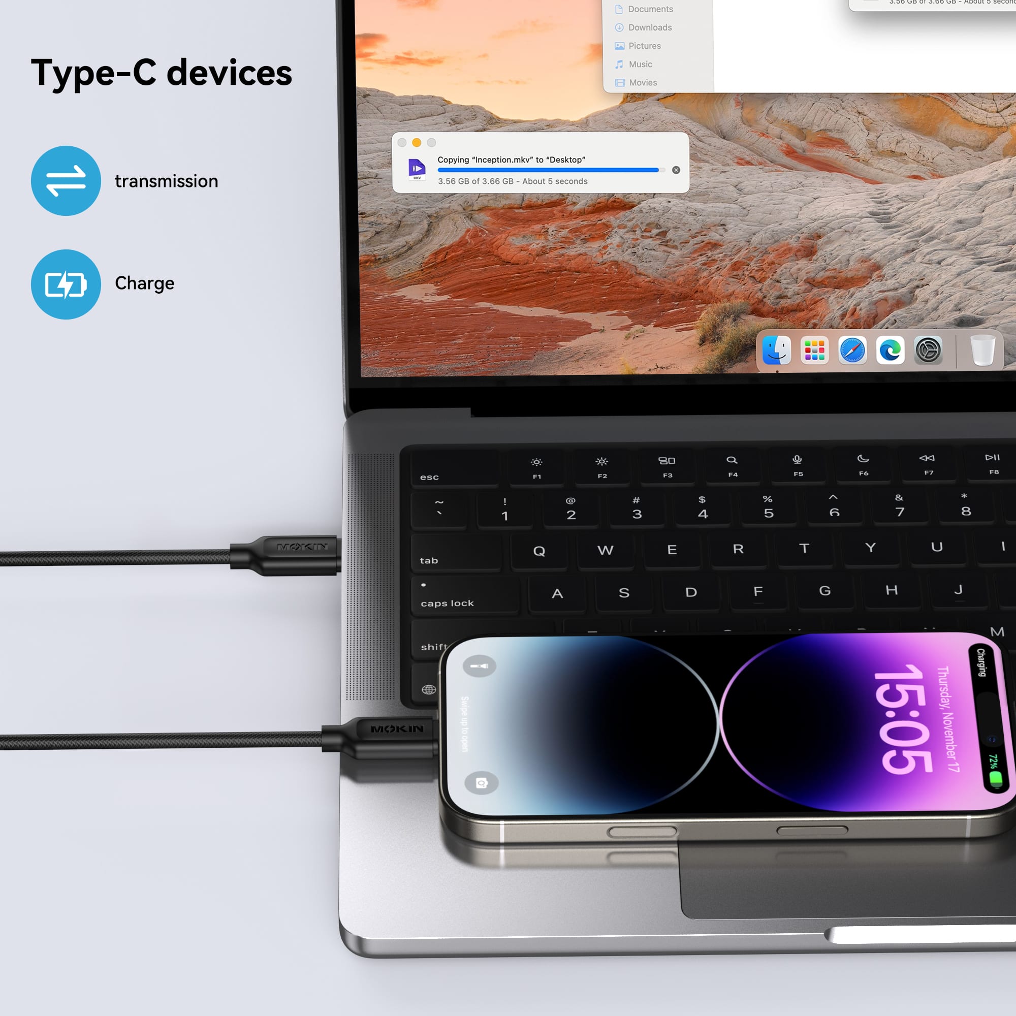 MOKiN 2 in1 140W USB-C to USB-C Fast Dual Charging Cable — view 9