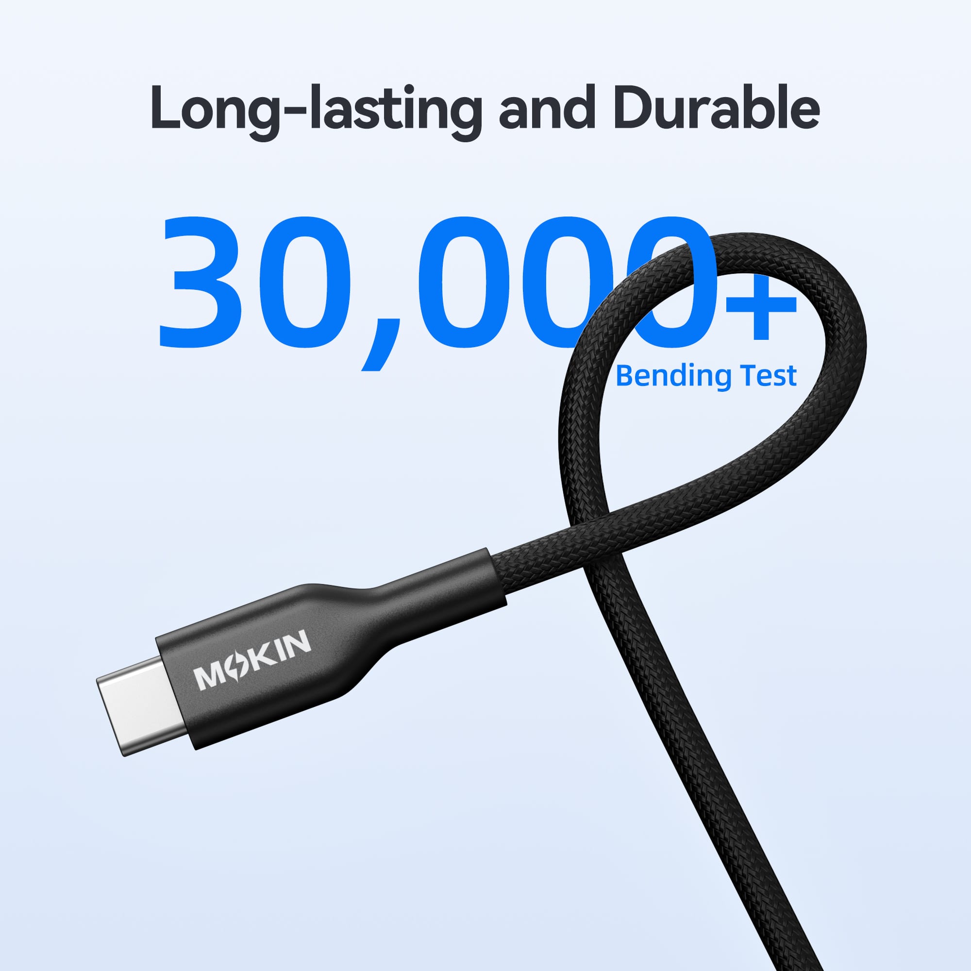 MOKiN CC0127 100W braided USB C to C cable detail view — reliable PD 100W charging cable Malaysia