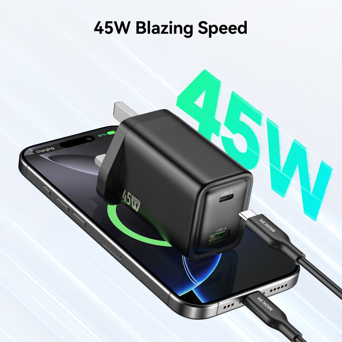 [BUNDLE PACK] MOKiN 35W 10000mAh Power Bank with build in USB C Cable and 45W PD TrueGround Wall Charger - Gold