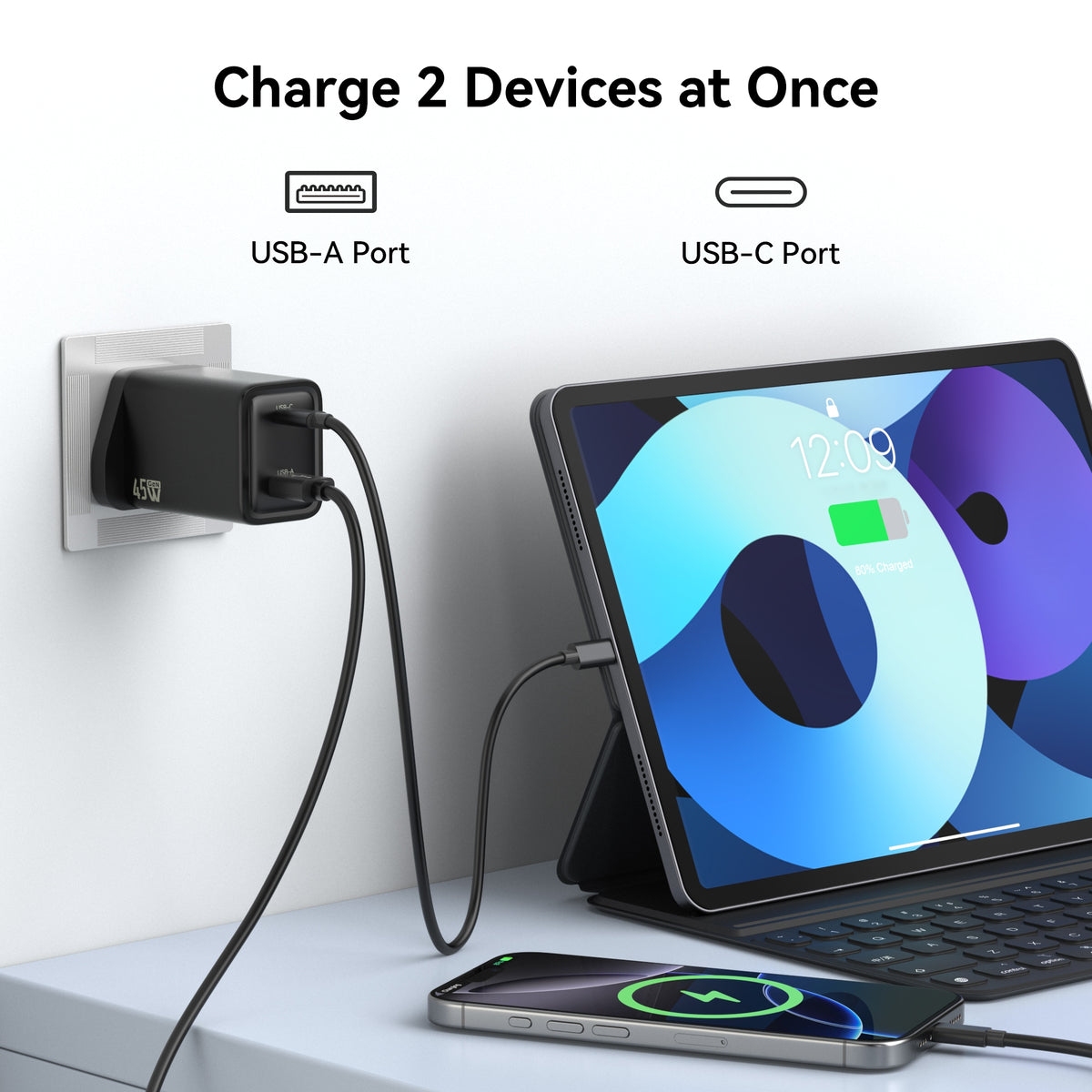 [BUNDLE PACK] MOKiN 35W 10000mAh Power Bank with build in USB C Cable and 45W PD TrueGround Wall Charger - Gold