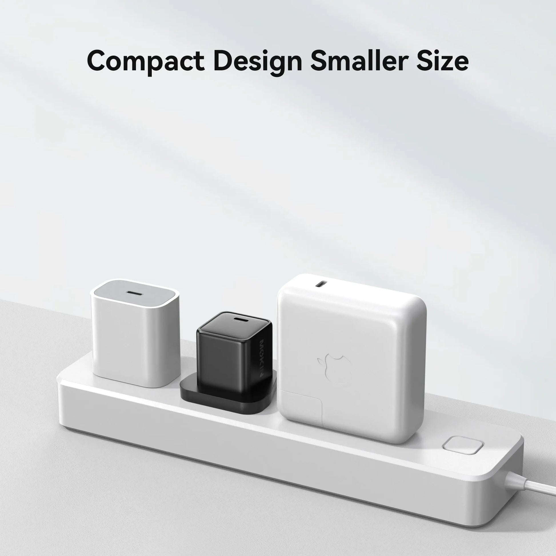 MOKiN 20W PD compact wall charger with TrueGround tech shown next to larger chargers for size comparison