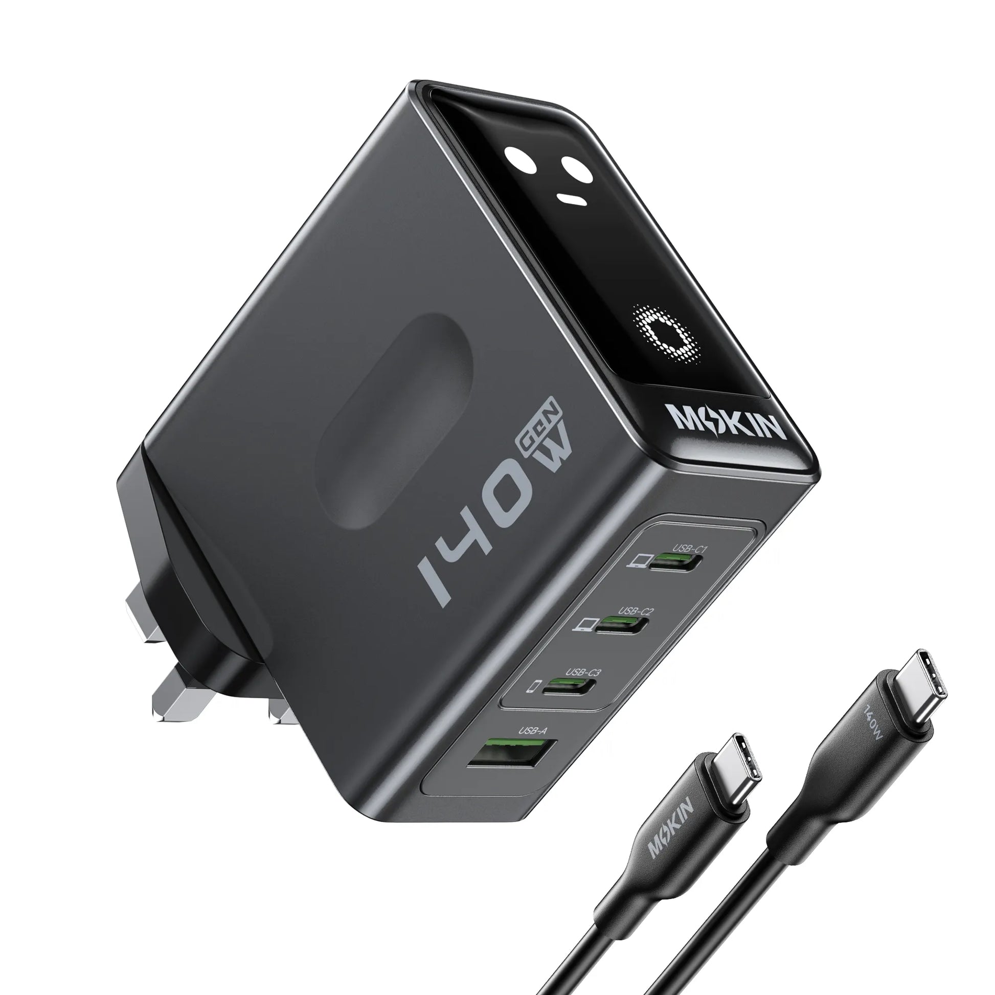 MOKiN 140W USB C PD Wall Charger with TrueGround and Smart Display — main product view