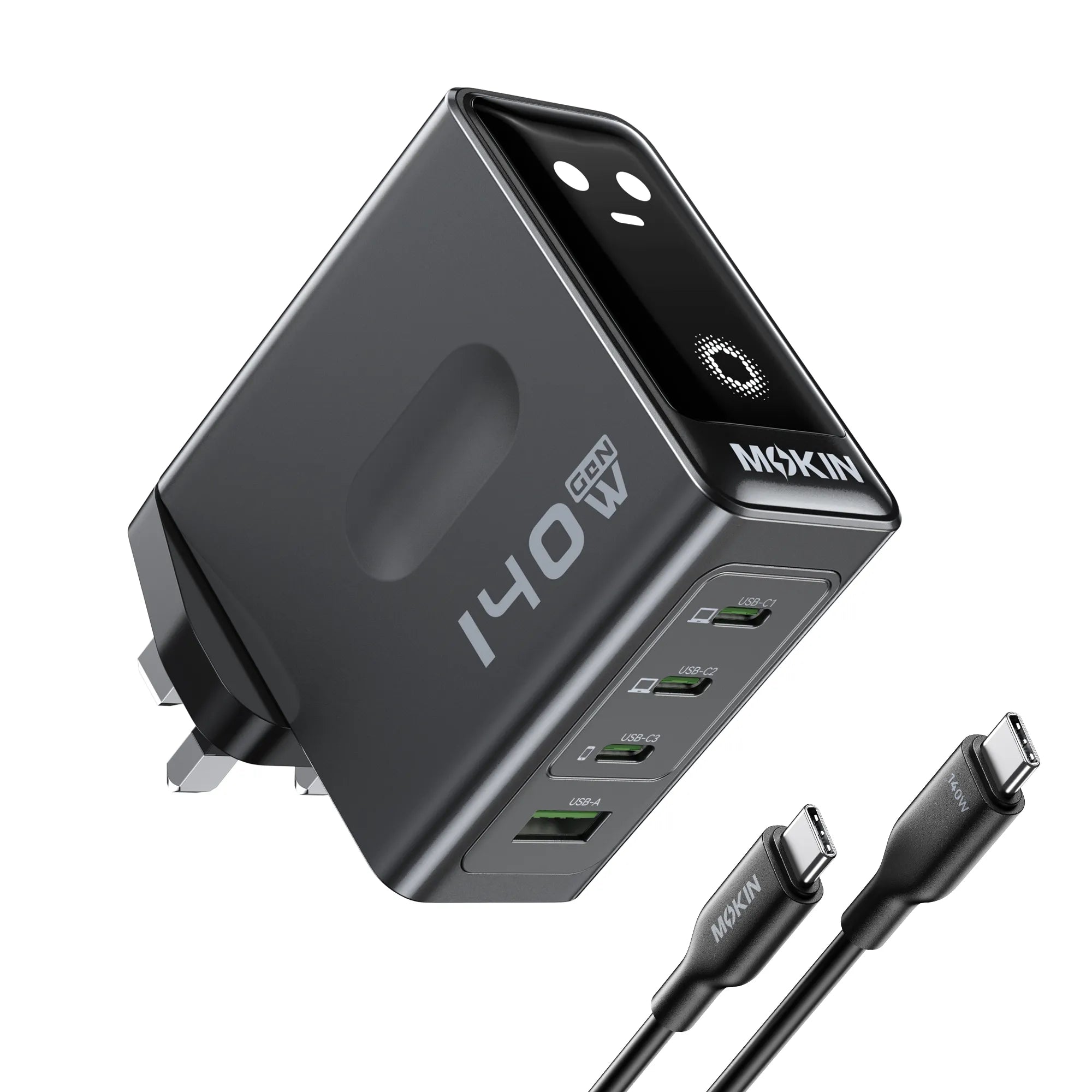 MOKiN 140W USB C PD Wall Charger with TrueGround and Smart Display — main product view