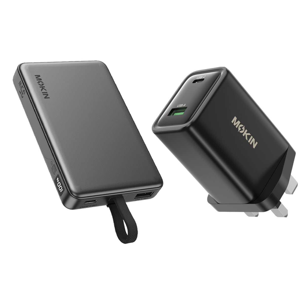 [BUNDLE PACK] MOKiN 35W 10000mAh Power Bank with build in USB C Cable and 45W PD TrueGround Wall Charger - Grey