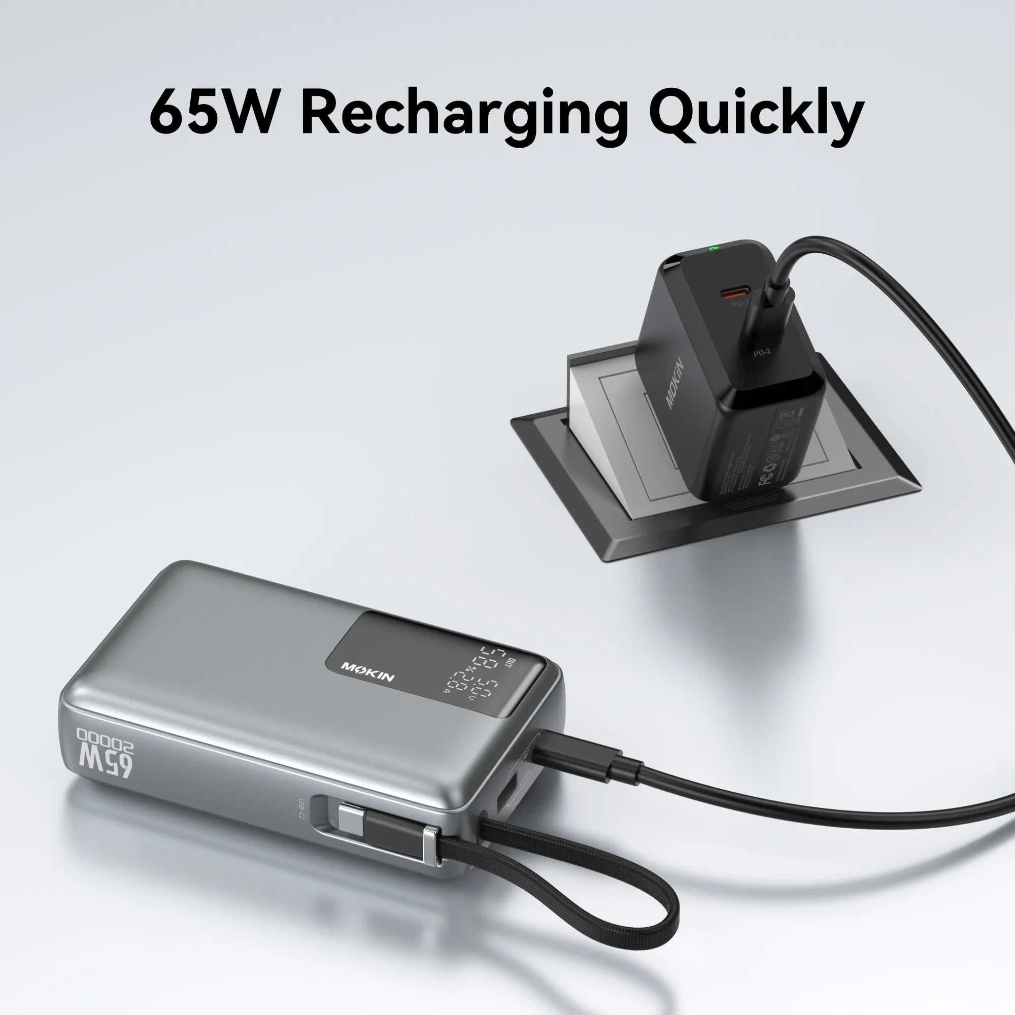 MOKiN 65W 20000mAh Power Bank with Bulit-in USB C Cable — view 6