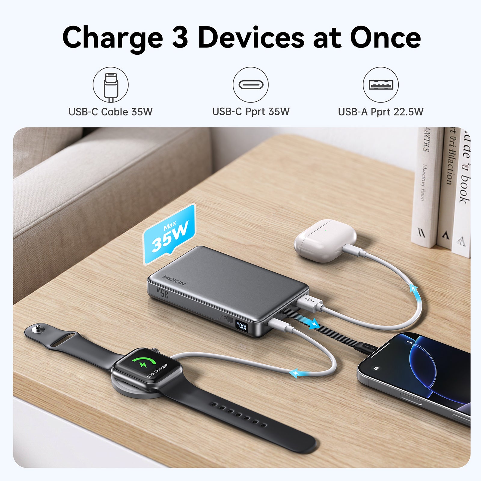 MOKiN 35W 10000mAh Power Bank with build in USB C Cable — view 8