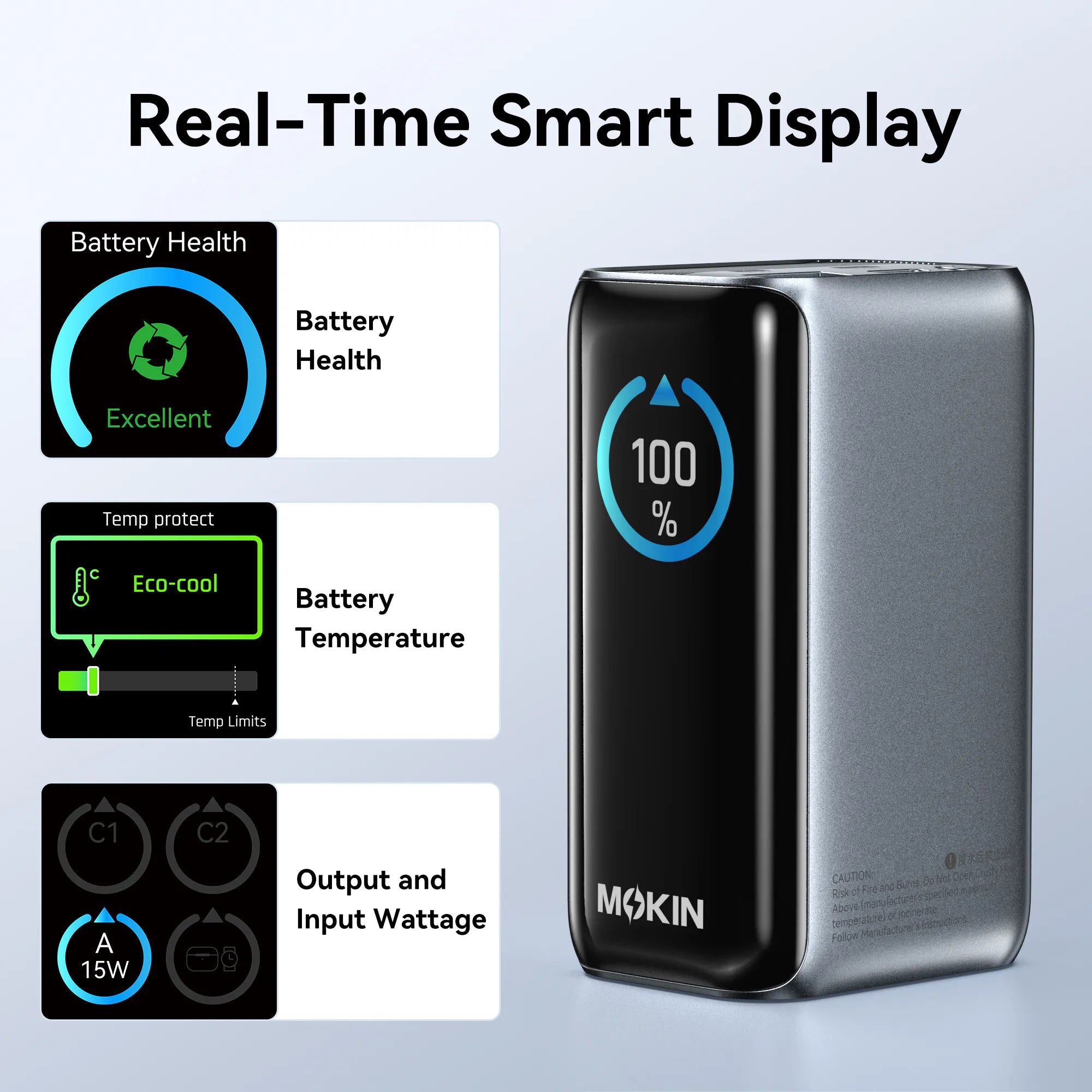 MOKiN 45W 10000mAh CCC Mini Power Bank - build in USB C cable and Smart Display — view 3