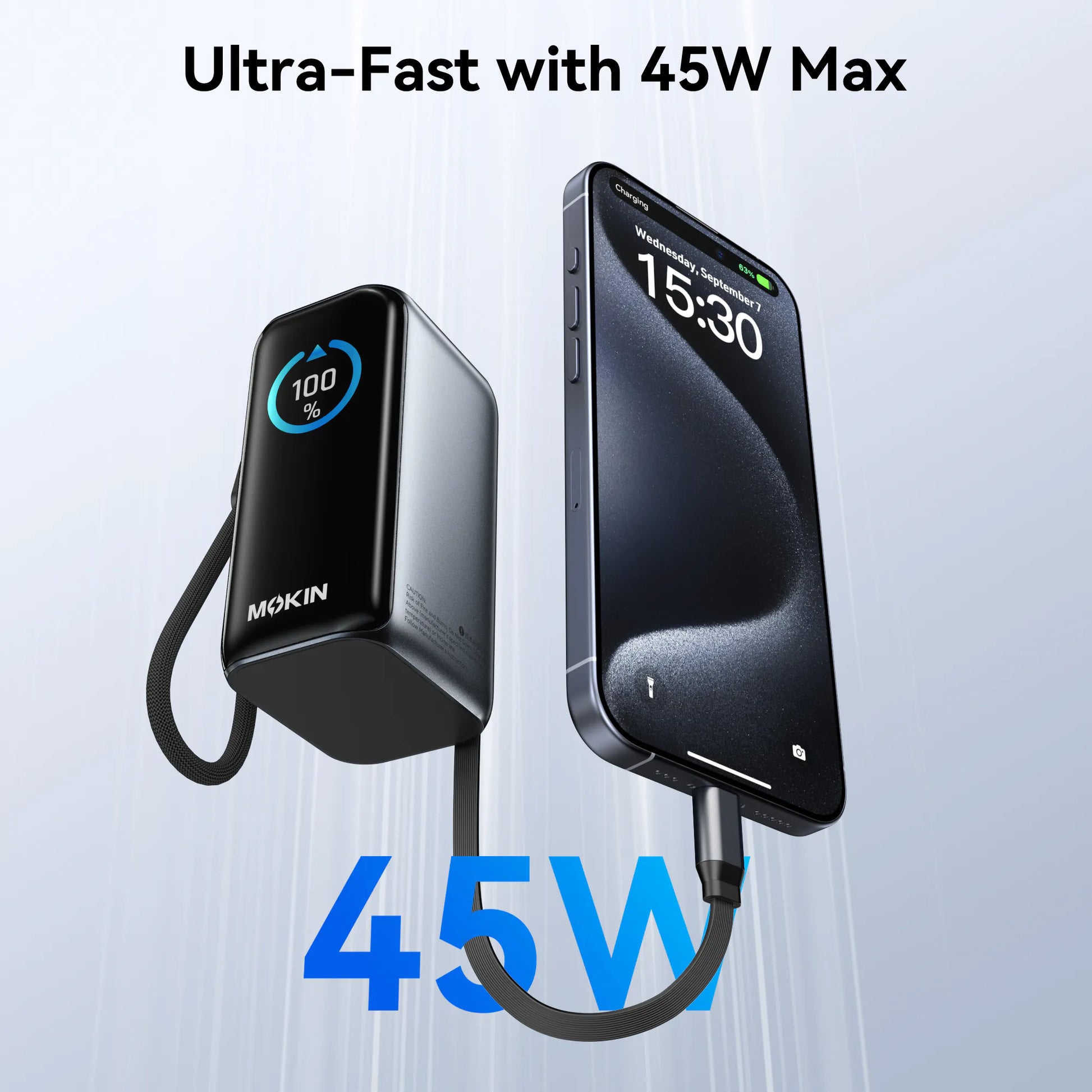MOKiN 45W 10000mAh CCC Mini Power Bank - build in USB C cable and Smart Display — view 4