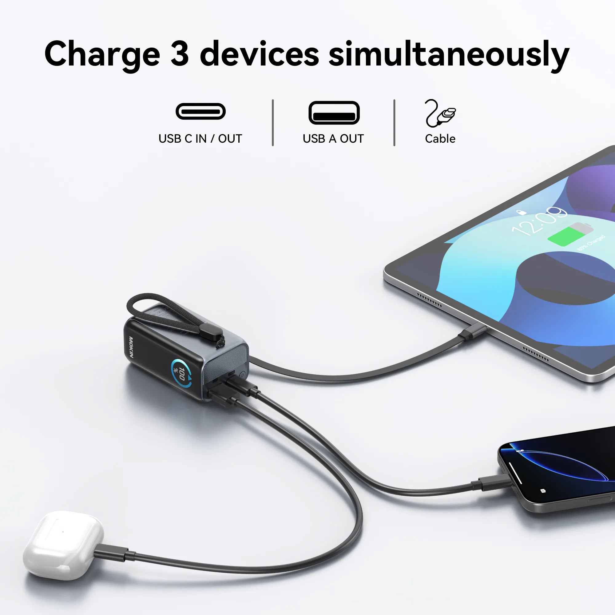 MOKiN 45W 10000mAh CCC Mini Power Bank - build in USB C cable and Smart Display — view 6