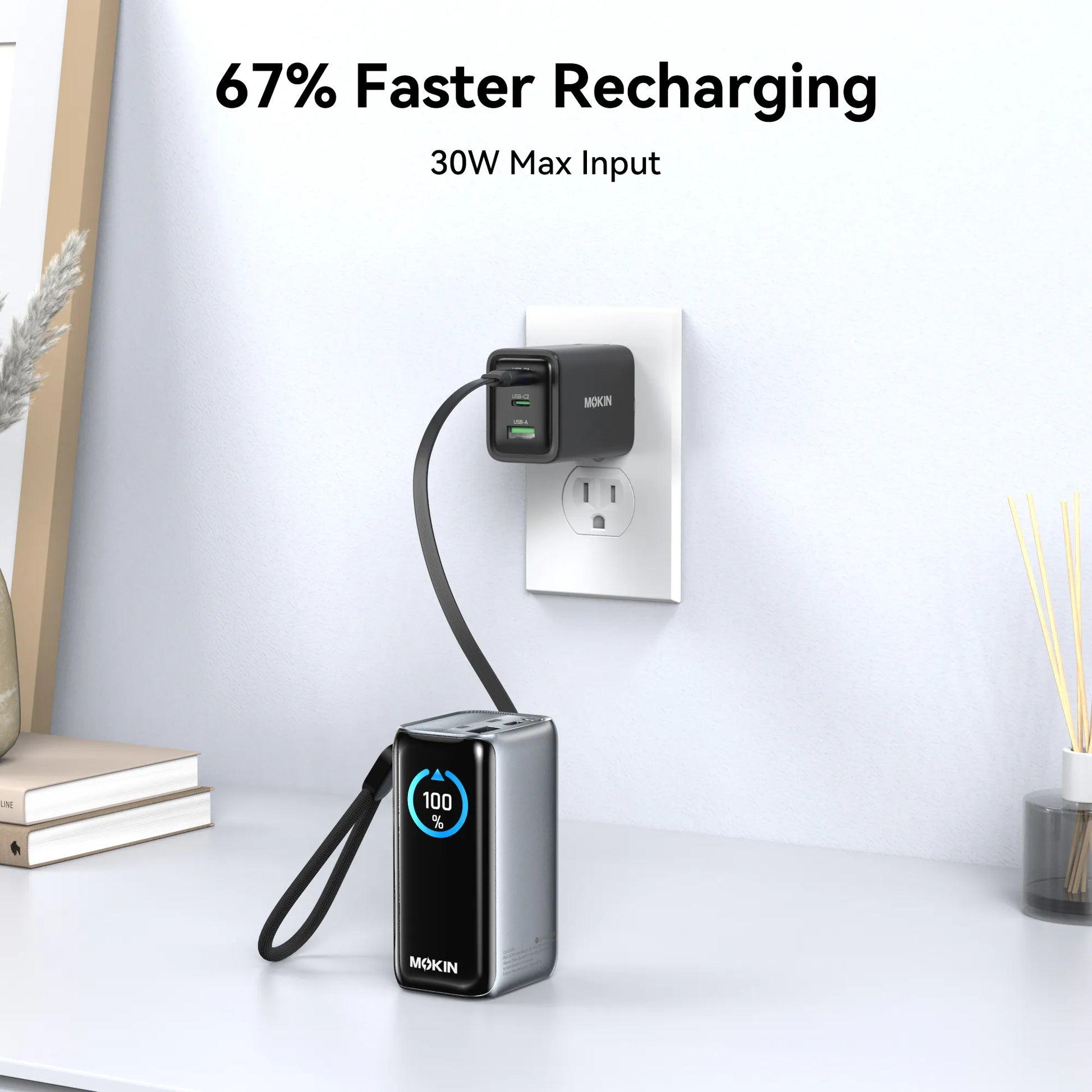 MOKiN 45W 10000mAh CCC Mini Power Bank - build in USB C cable and Smart Display — view 7