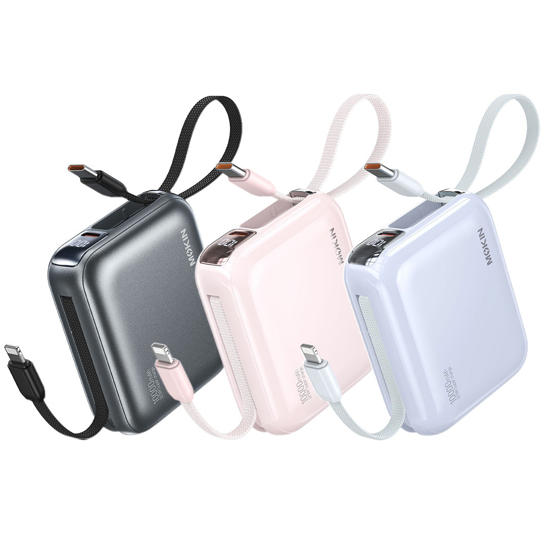 MOKiN 22.5W 10000mAh Fast Charge Power Bank with Bulit-in USB C & Lightning Cable