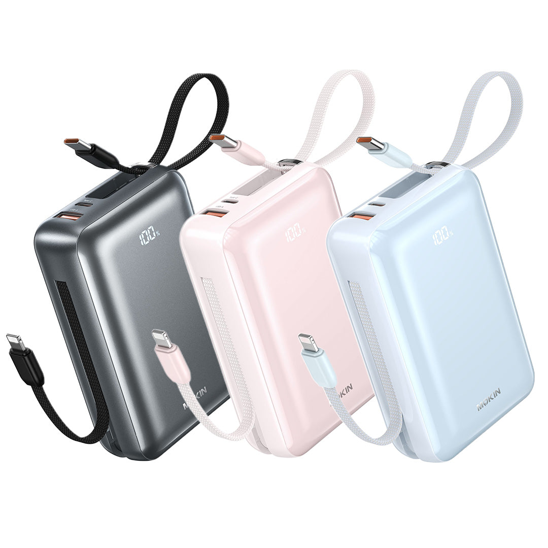 MOKiN 45W 20000mAh Fast Charge Power Bank with Bulit-in USB C & Lightning Cable
